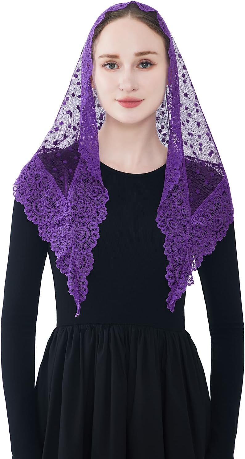 Wgior Triangle Vintage Inspired Lace Chapel Veils Catholic Mass Head Covering Scarf Mantilla Veils for Church - Image 2